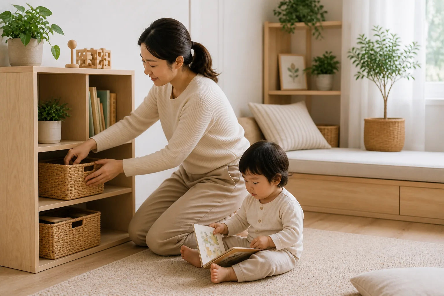 A parent and child making their family room easier to use
